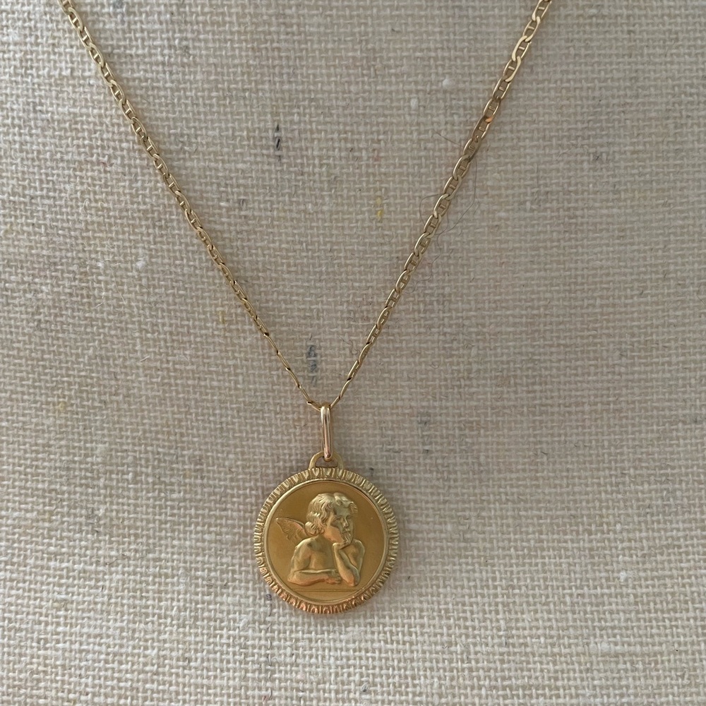 14K GOLD Angel pendant necklace.